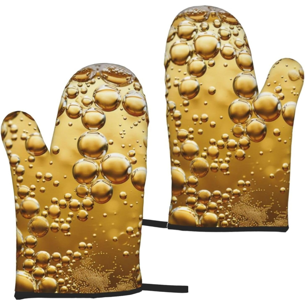 Kitchen Baking Ideas - Beer Bubble Printed Oven Mitts 2pcs