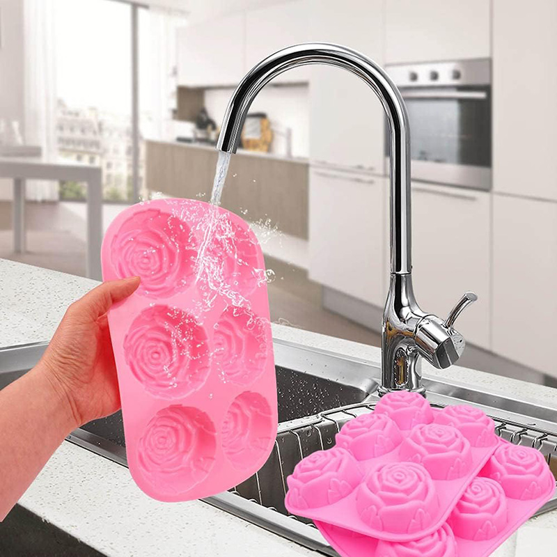 Kitchen Baking Dishes - Silicone 6Holes Flower Rose Cake Ice