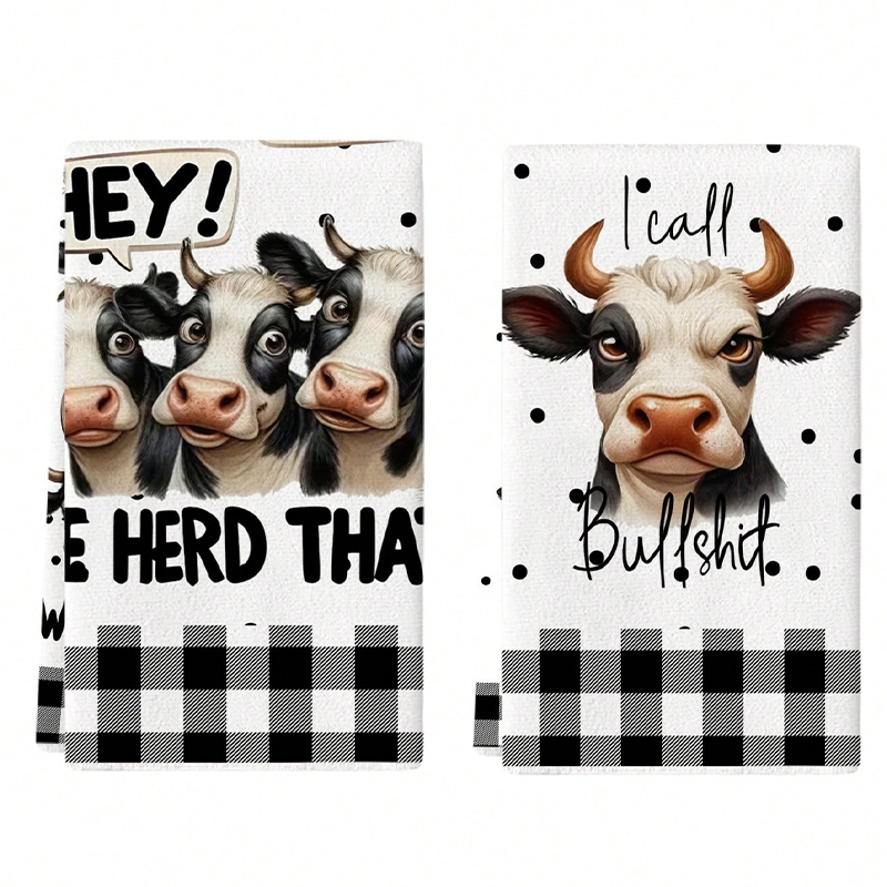 Kitchen Baking Cloth - 2Pcs, Black and White Checkered Funny