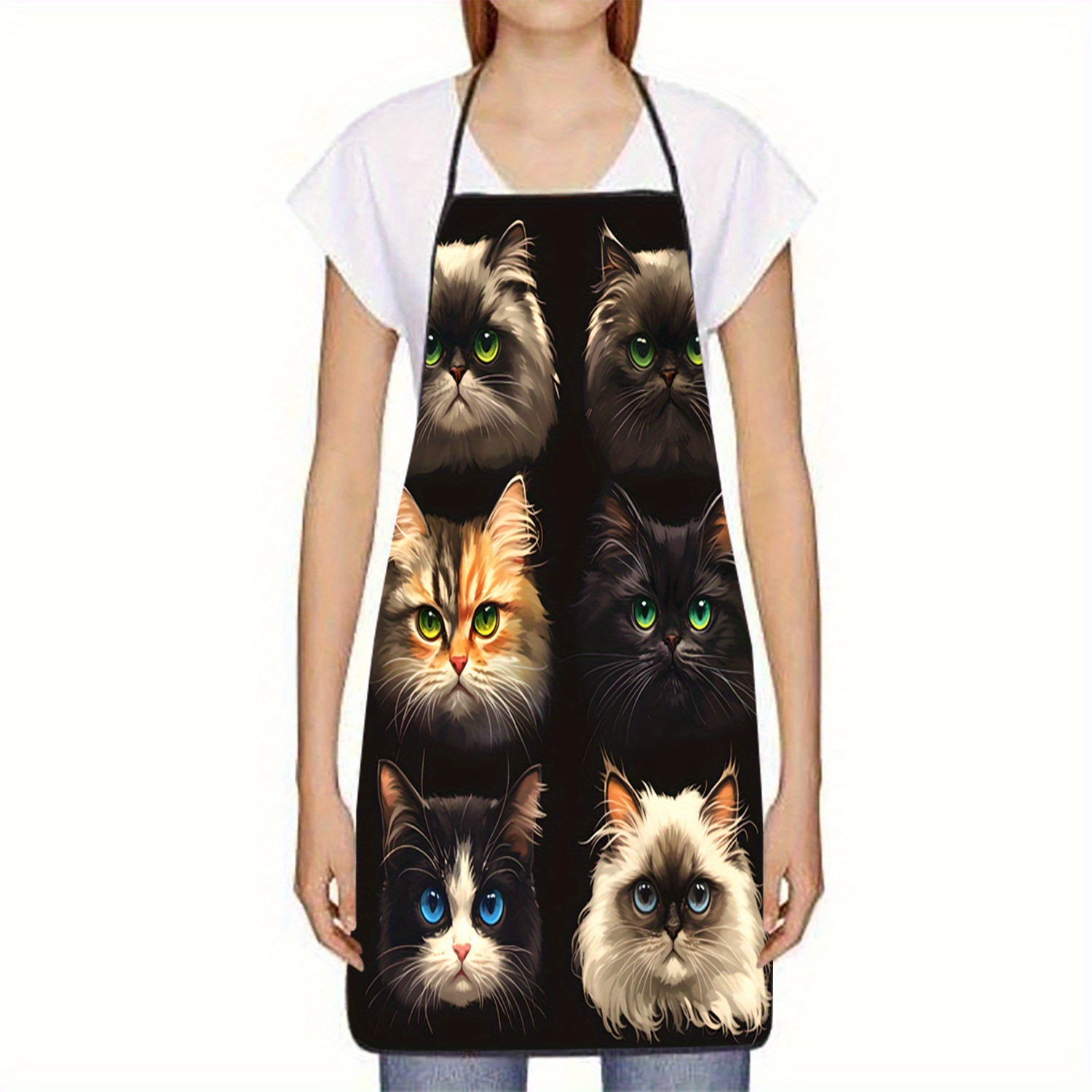 Cat Face Portrait Apron Black  – обзор и цена Kitchen Baking Background