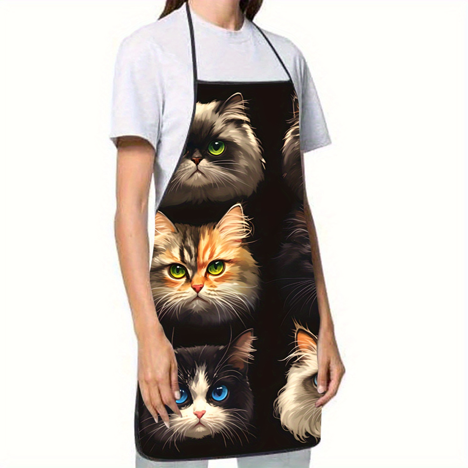 Cat Face Portrait Apron Black  – обзор и цена Kitchen Baking Background